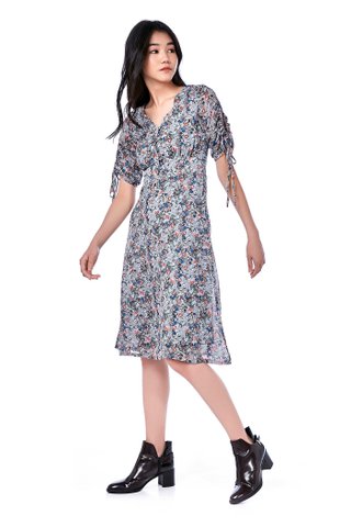 Tiona Ruched-Sleeve Prairie Dress