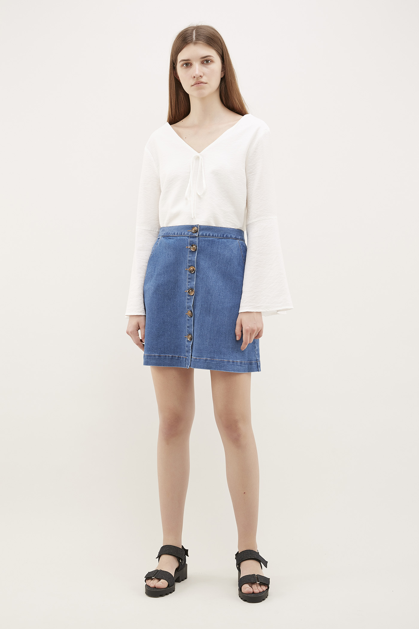 Tabora Button-Through Denim Skirt