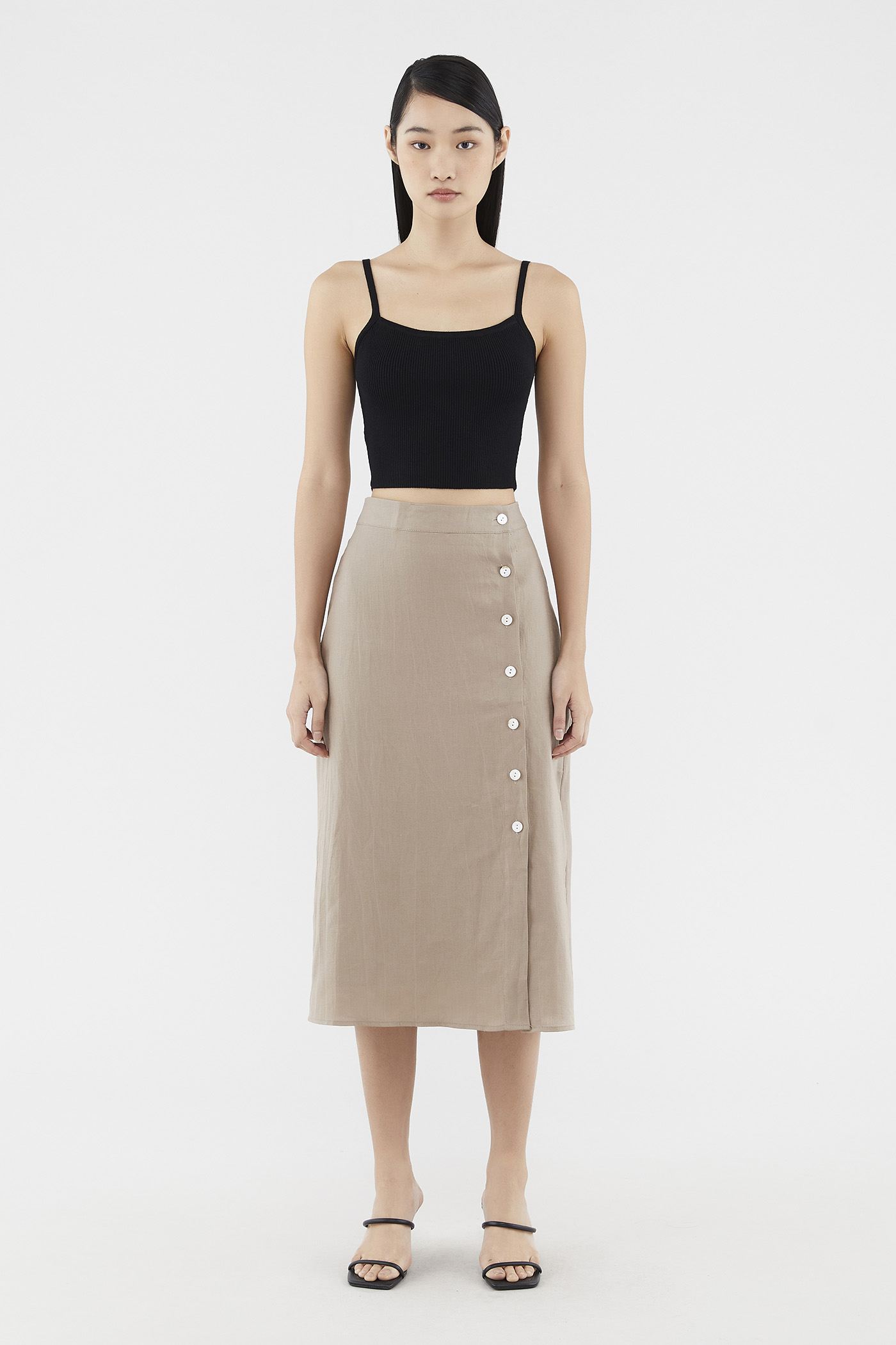 Elquenna Linen Midi Skirt 