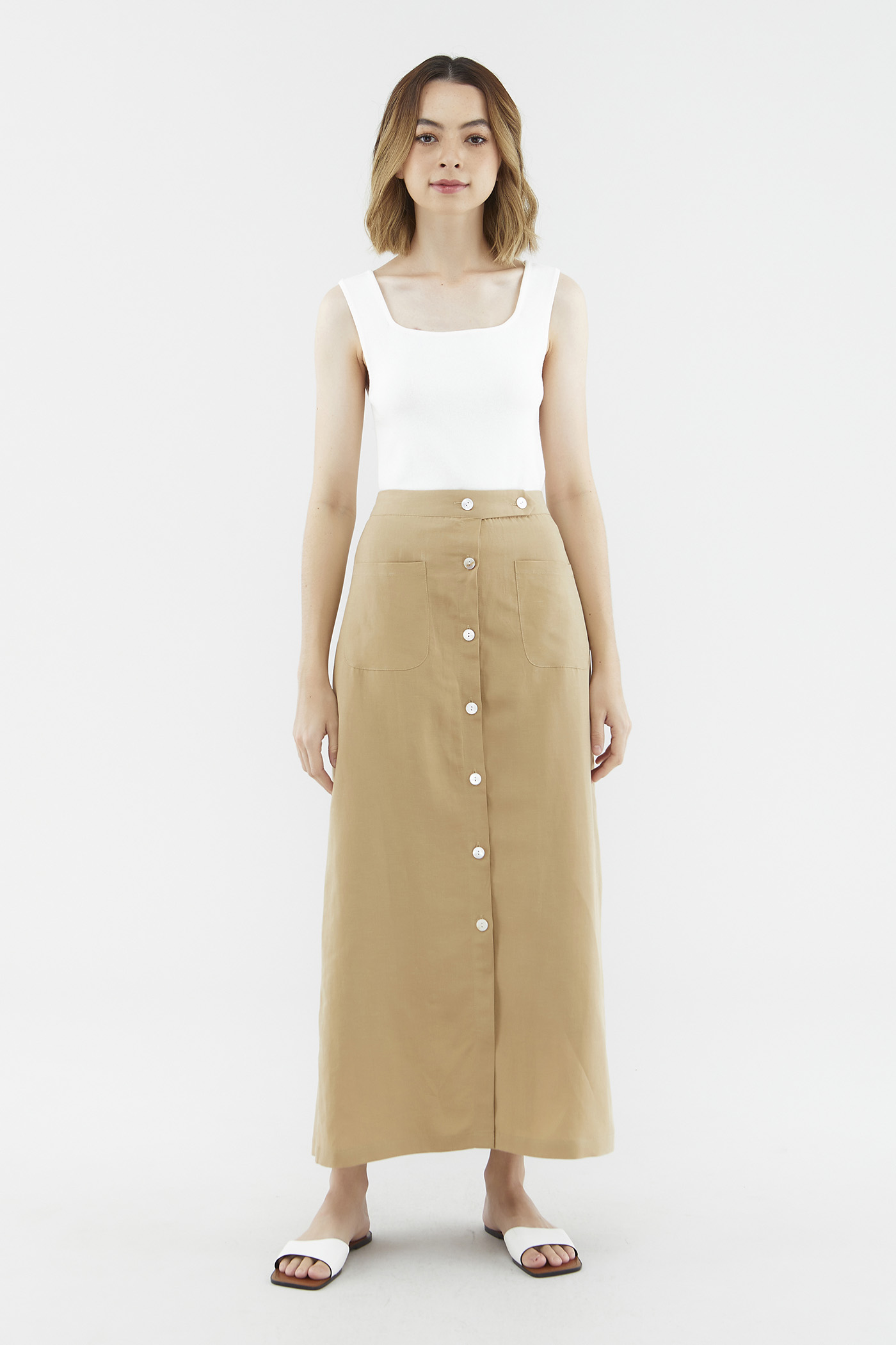 Fayetta Button-Front Midi Skirt