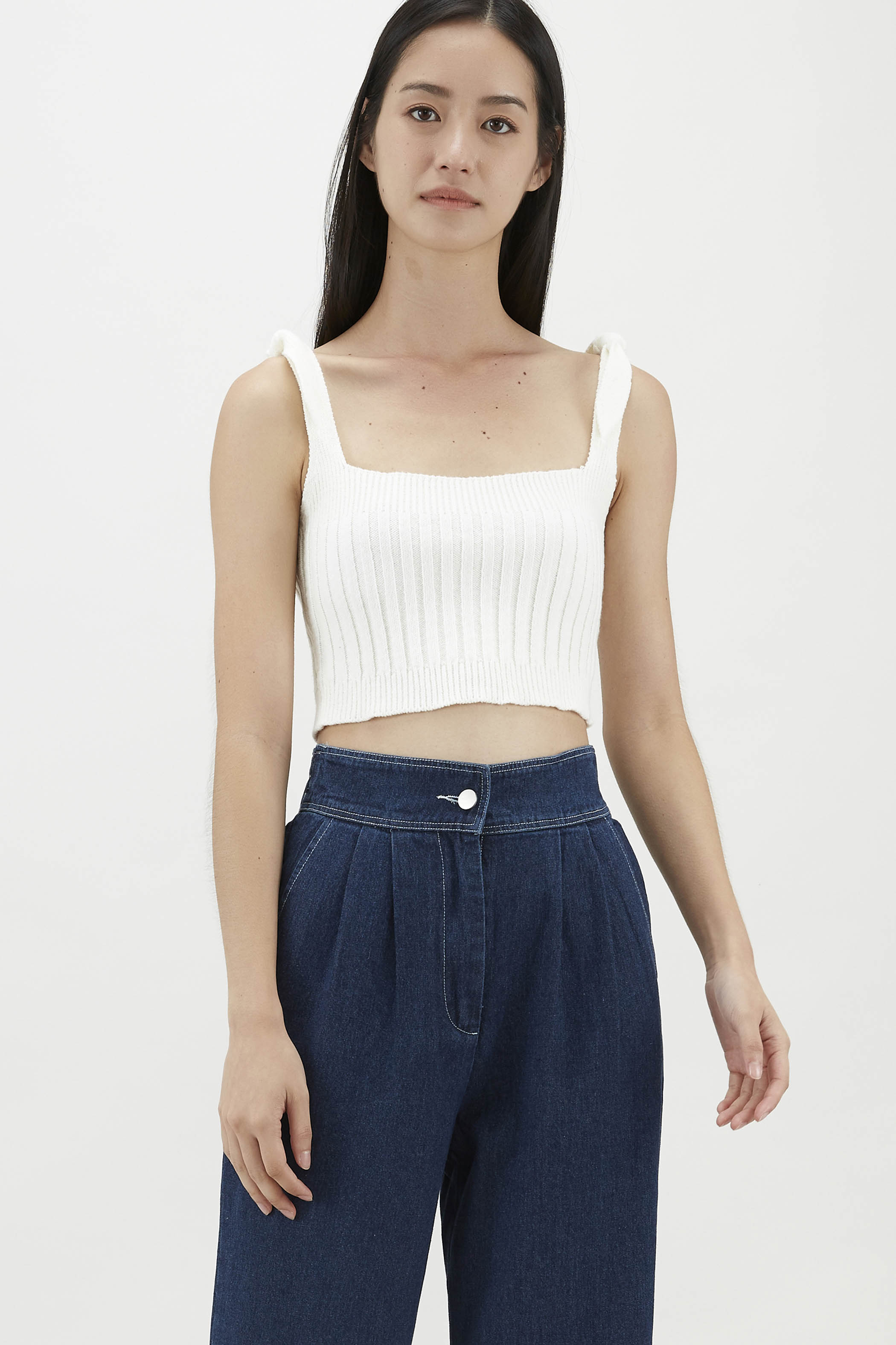 Faydra Tie-Strap Ribbed Top