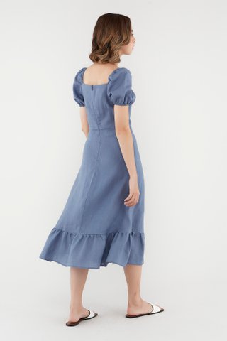 Caitlin Linen Puff-Sleeve Dress