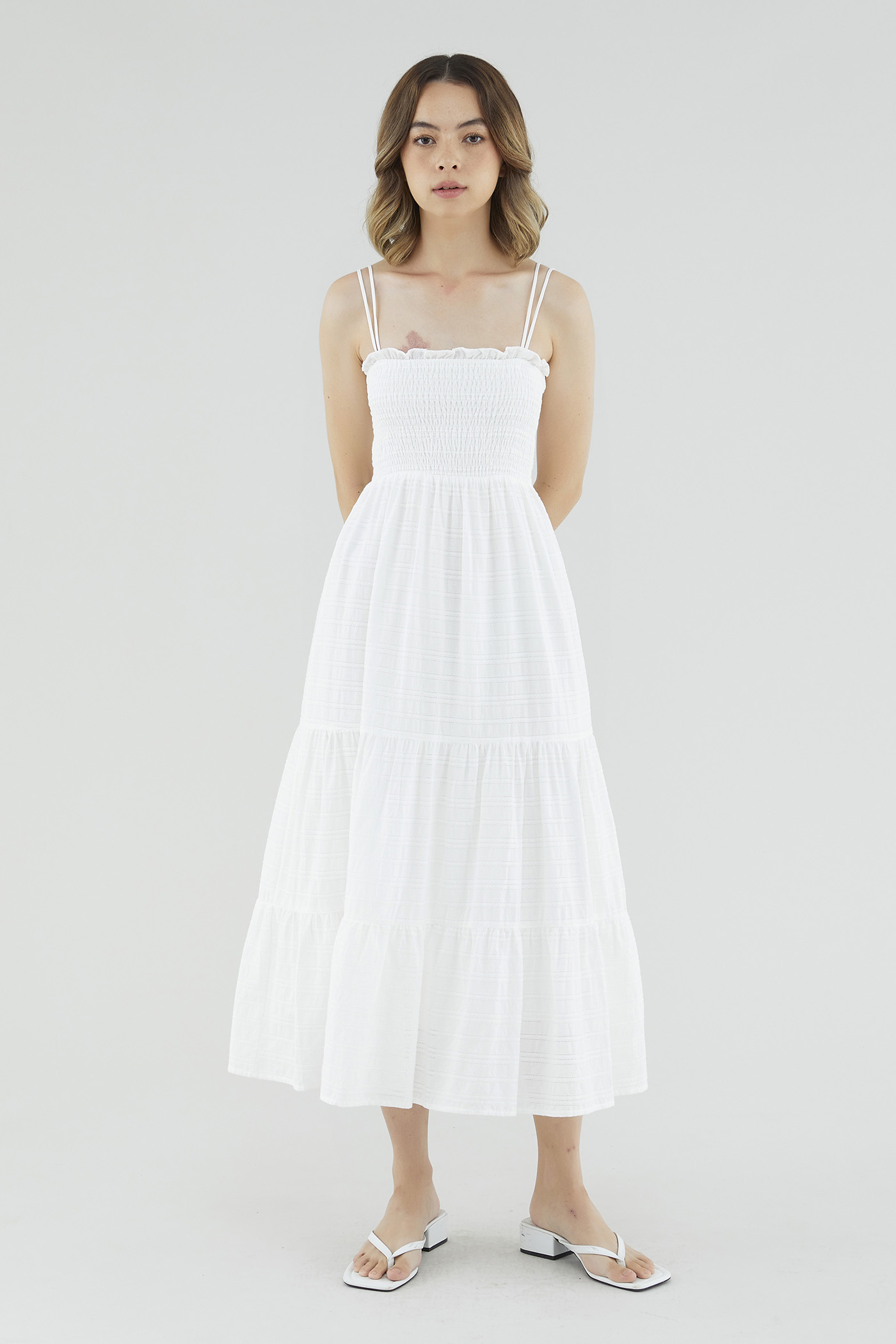 Fashion White Smocked Ruffle Elastic Dress – EDITE MODE