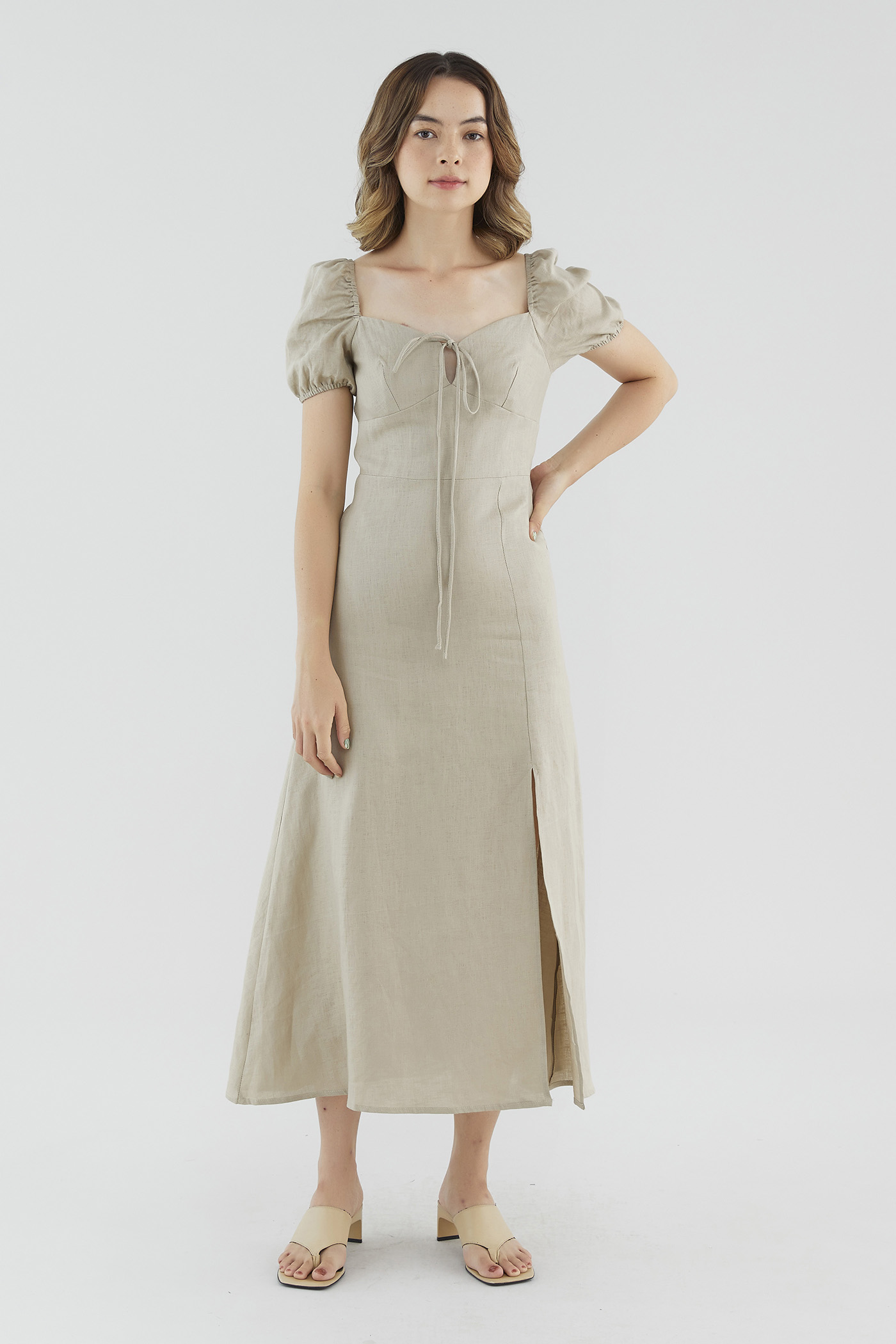 Clarene Linen Tie-Front Dress