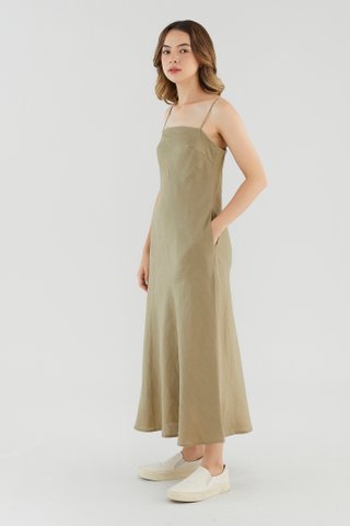 Jayleana Linen Bias-Cut Dress
