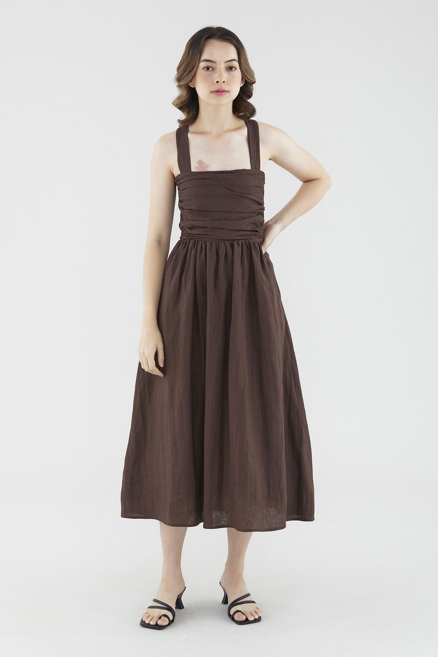 Brigitta Linen Pleated Dress