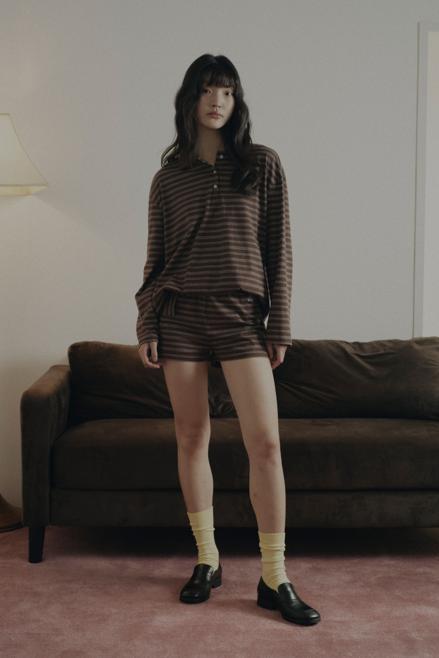 Long Sleeve Striped Polo Shirt